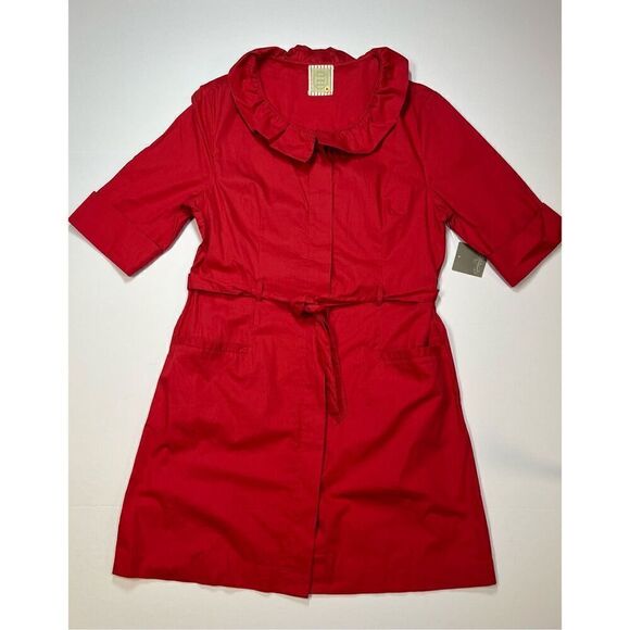 NEW Anthropologie Little Yellow Button With A Flourish Red ShirtDress Size Large - Picture 1 of 12